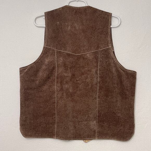 Simco Supreme Genuine Leather Vest Mens Size 46 Brown 4 Snaps Paisley Lined USA - Picture 2 of 12